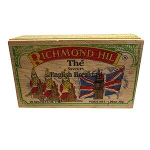 Richmond Hill English Breakfast Flavored Tea Crate Wooden Box Empty 5.25" x 3"